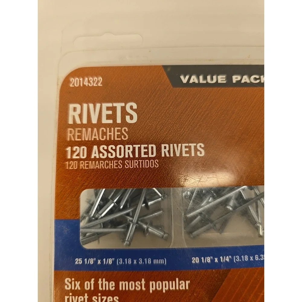 Ace 2014322, 1/8 in. Dia.‎ x 1/8 in. Aluminum, Steel Assorted Rivets 120 pk. FS